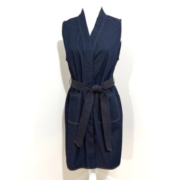 Chico's Denim Dress Refined Vest Jacket Dress Sleeveless Belted Size 1 = M/8 - Picture 1 of 5
